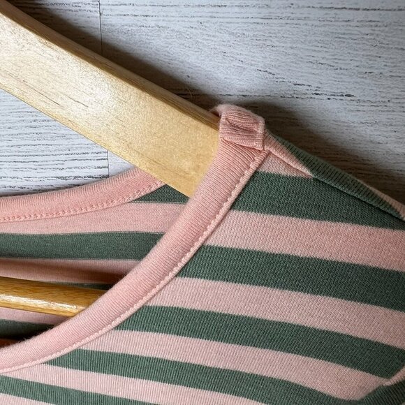 Matilda Jane Top Womens Size Small Pink & Olive Green Striped Blouse Stretch - Picture 11 of 16